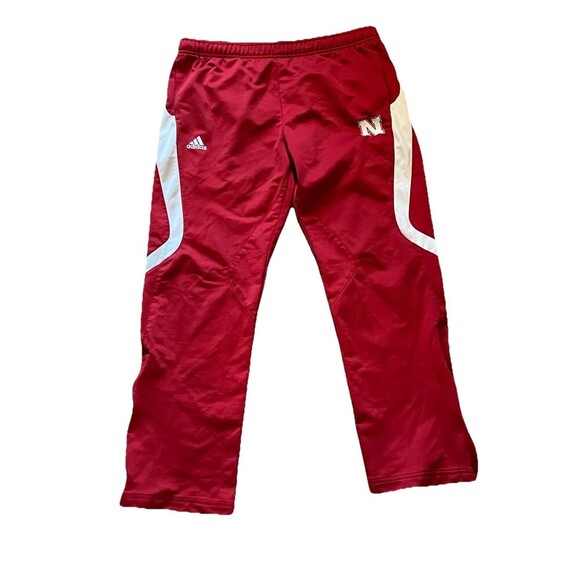 Adidas Climalite Sweatpants Mens Red and White Ankle Zip Sweats Warm Ups - Picture 1 of 4
